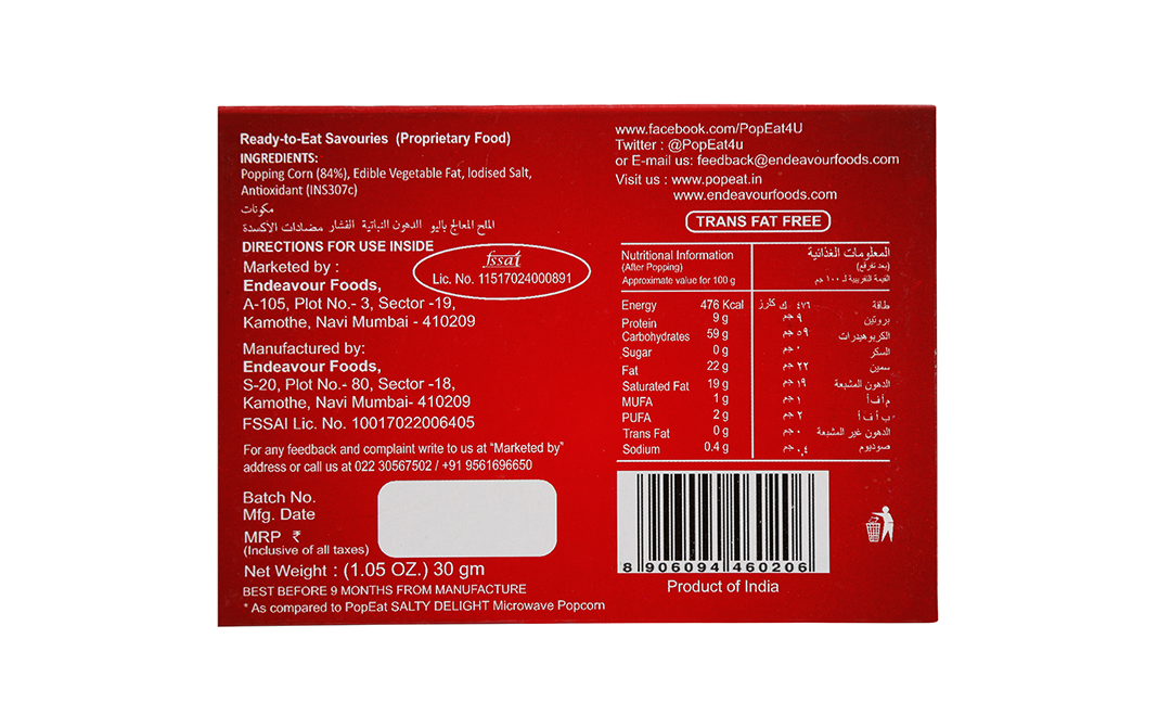 PopEat Microwave Popcorn Diet Lovers   Pack  35 grams